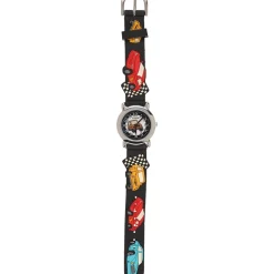 Analog barneklokke racerbiler, svart armbånd