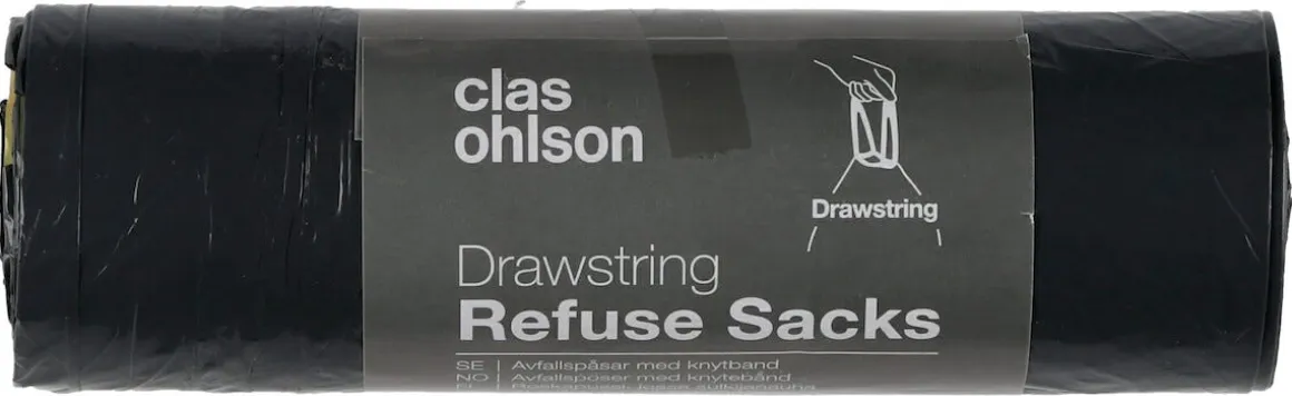 Avfallsposer med knytebånd 40 l, 15 pk