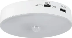 Batteridrevet garderobelampe med sensor, rund, oppladbar
