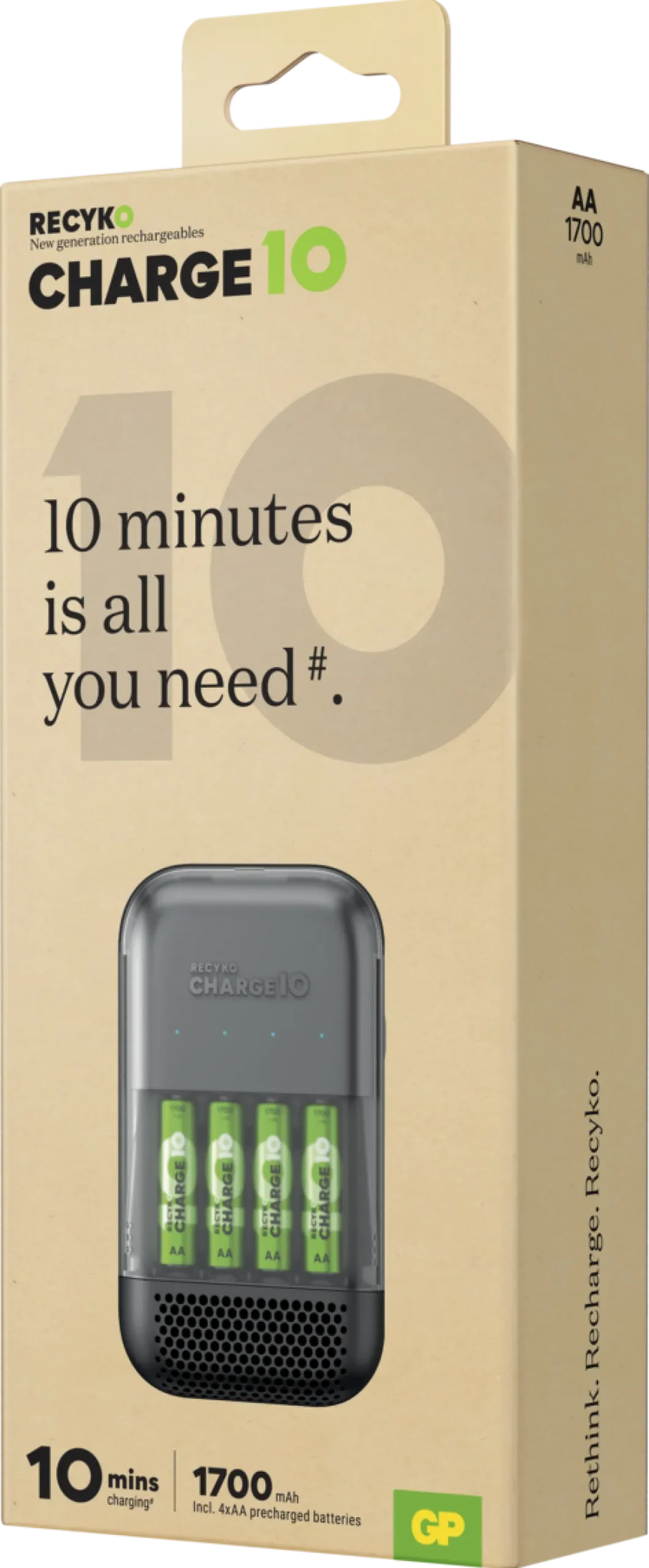 Batterilader inklusive 4 batterier, GP ReCyko Charge 10