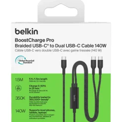 Belkin BoostCharge Pro USB-C, 2 x USB-C-kabel 140 W, 1,5 m