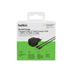 Belkin BoostCharge USB-C-lader 45 W med kabel, WCA013kq1MBK-B6