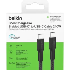 Belkin BoostCharge Pro Braided flettet USB-C-kabel 240W, svart
