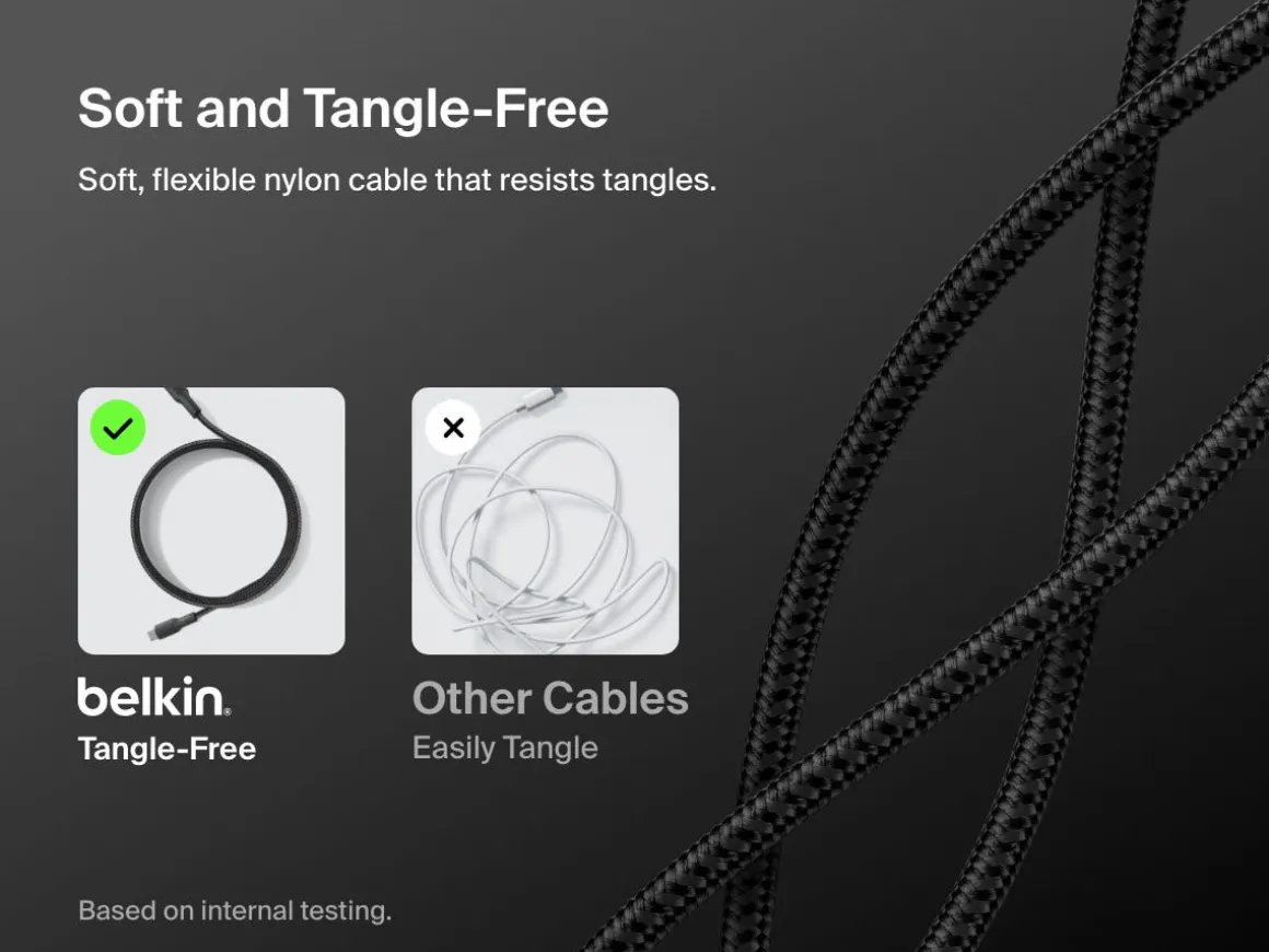 Belkin BoostCharge Pro Braided flettet USB-C-kabel 240W, svart