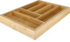 Bestikkskuff i bambus, justerbar bredde, 33,2–56 x 46 x 6 cm
