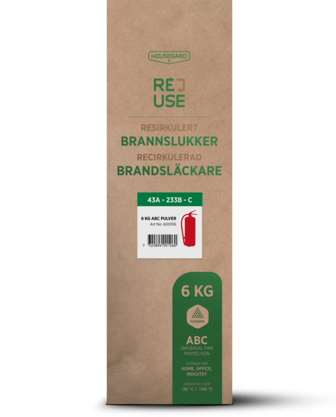 Brannslukningsapparat Housegard ReUse refylt, pulver, 6 kg