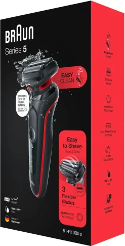 Braun Series 5 51-R1000s rød, barbermaskin Wet & Dry