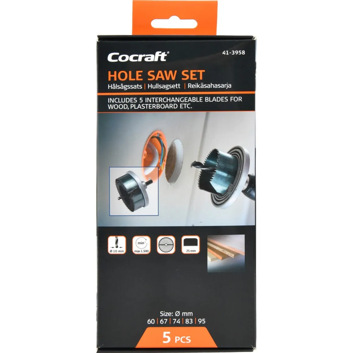 Cocraft hullsagsett 60–95 mm, tre og gips, 5 deler