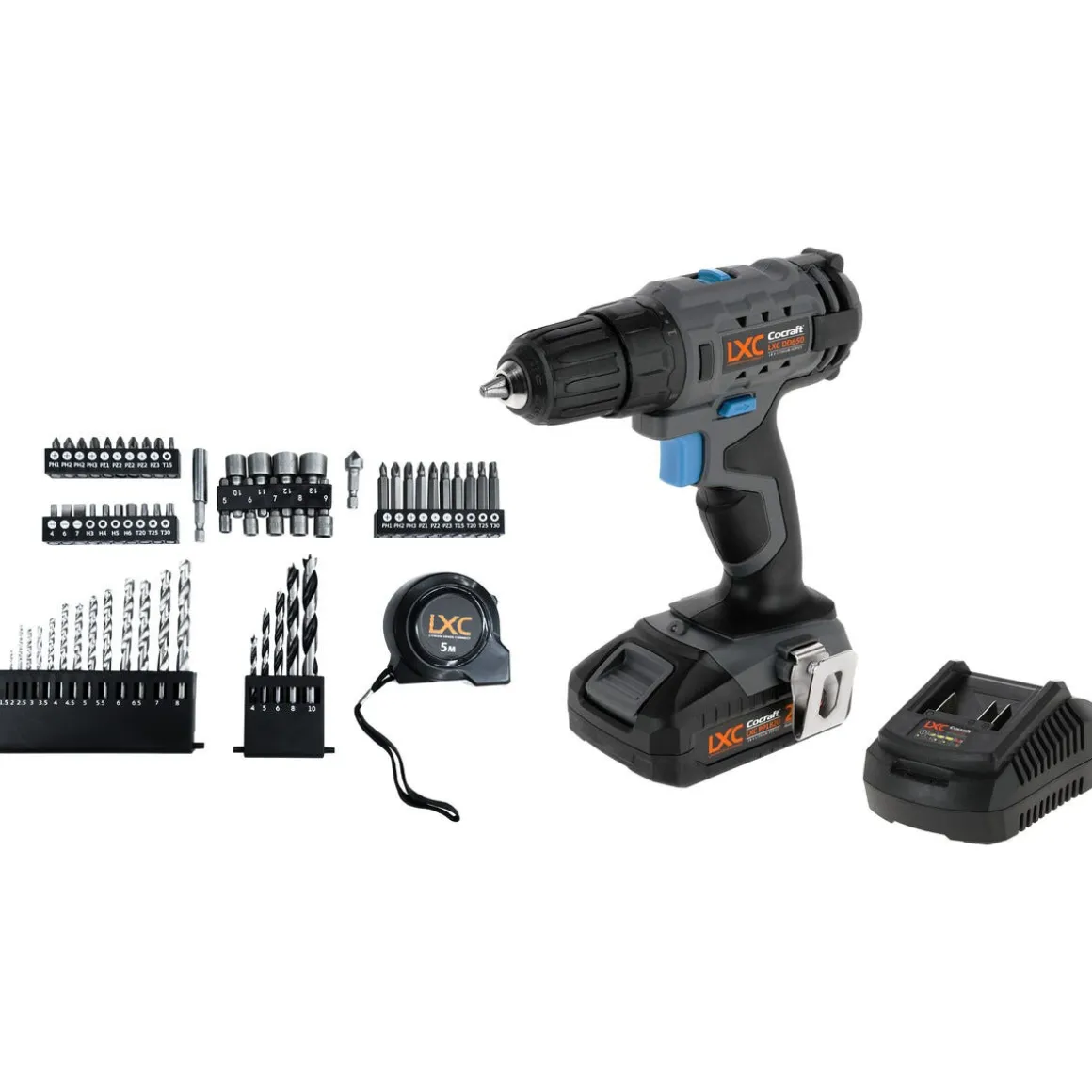 Cocraft LXC DD650-K drill 18 V batteri og tilbehør