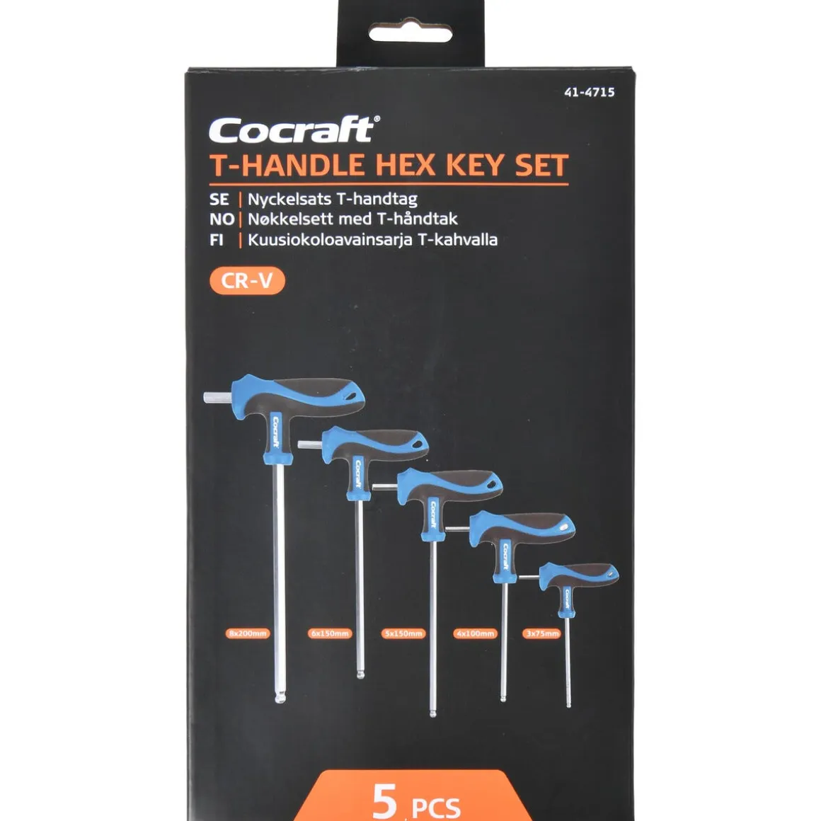 Cocraft nøkkelsett T-håndtak, unbrakonøkkel 3–8 mm, 5 deler