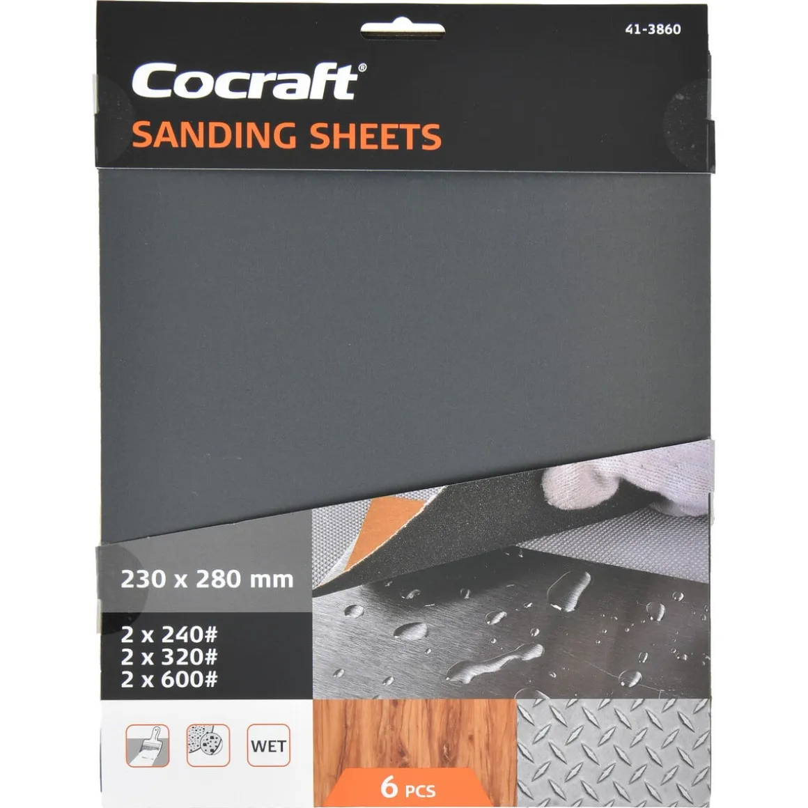 Cocraft sandpapir 240, 320 og 600, 6-pakning