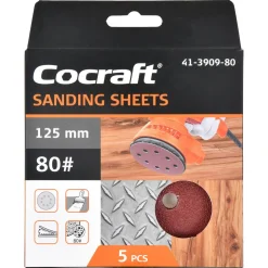 Cocraft sandpapir borrelås, slipeskive 125 mm, 5-pakning