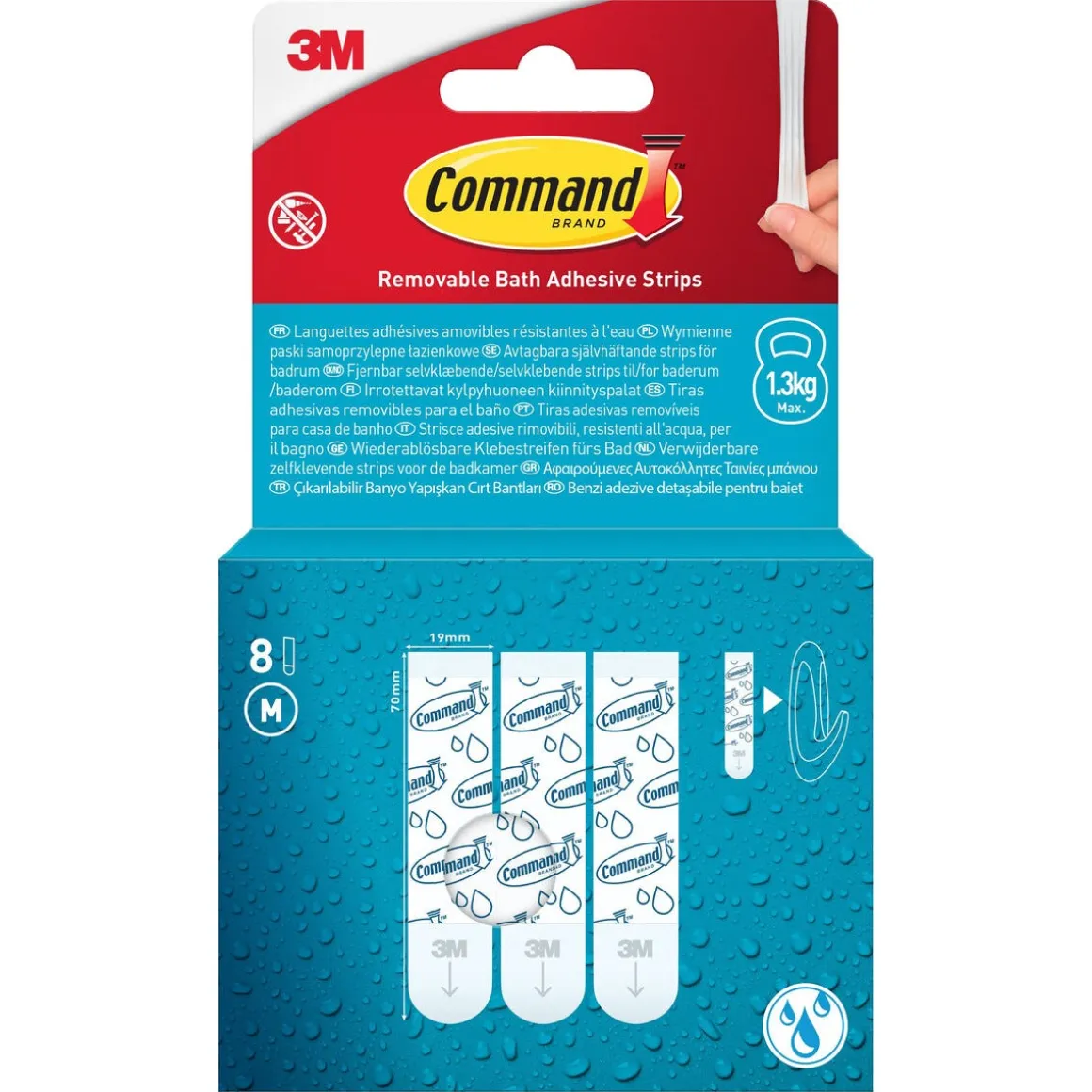 Command selvklebende strips M, bad, 1,3 kg, 8-pakning