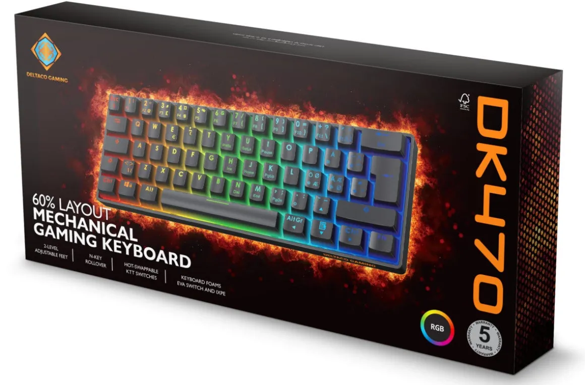 Deltaco Gaming DK470 tastatur 60 prosent, RGB, svart