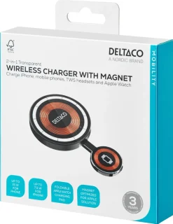 Deltaco 2-i-1 magnetisk trådløs lader, 15 W