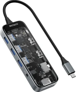 Deltaco USB-C-hub med 10 porter, gjennomsiktig