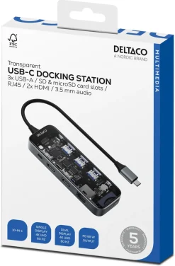 Deltaco USB-C-hub med 10 porter, gjennomsiktig