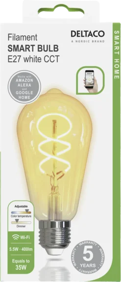 Deltaco Smart Home WiFi dimbar LED-filament E27 5,5  W