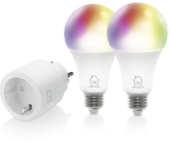 Deltaco Smart Home WiFi sett, smart-plug og 2 x E27 RGB LED-pærer