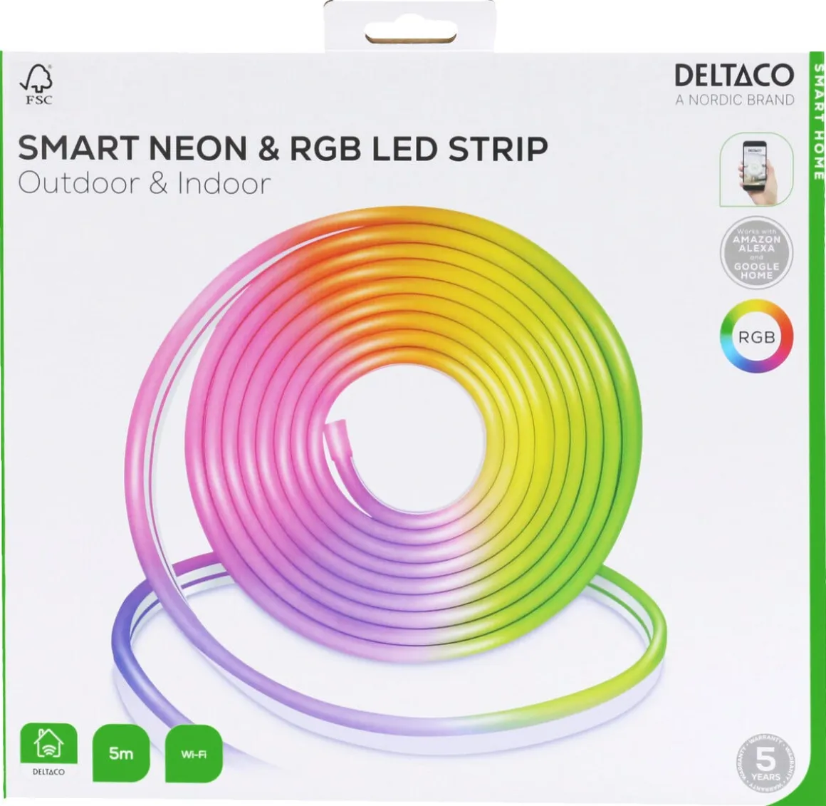 Deltaco Smart LED-list neon RGB utendørs, 5 meter