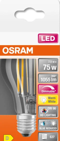 Dimbar LED lyspære E27 Osram, varmhvit