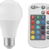 Dimbar LED-pære RGBW E27 4,8 W, med fjernkontroll