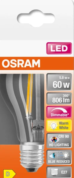 Dimbar LED lyspære E27 Osram, varmhvit