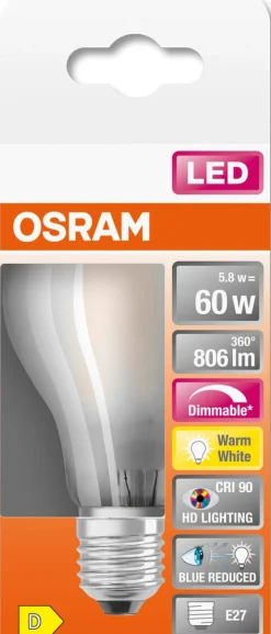 Dimbar LED lyspære E27 Osram, varmhvit