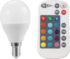 Dimbar LED-pære RGBW E14 3 W, med fjernkontroll