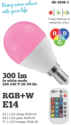 Dimbar LED-pære RGBW E14 3 W, med fjernkontroll