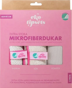 Ekotipset ekstra store mikrofiberkluter, 3-pakning