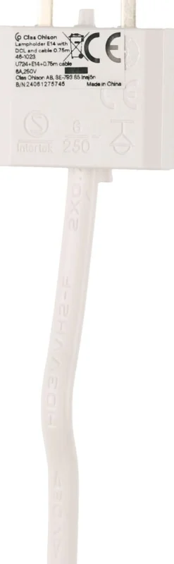 E14-pæreholder med ledning og DCL, ujordet, 75 cm