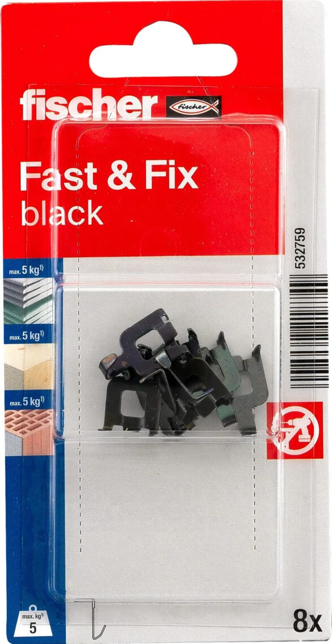 Fischer Fast & Fix veggkrok til gips og tre, 8-pakning