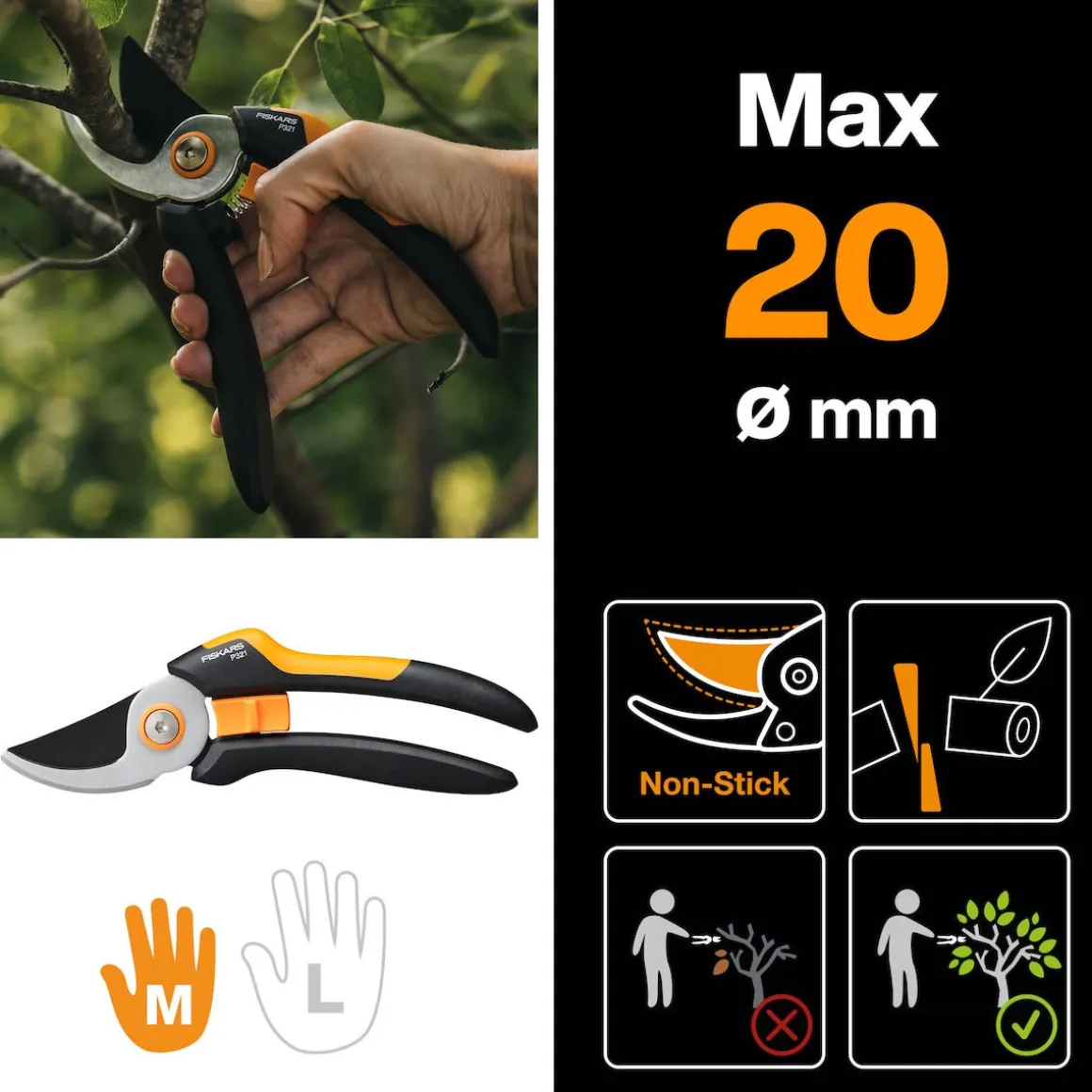 Fiskars Solid M P321 hagesaks med sideskjær
