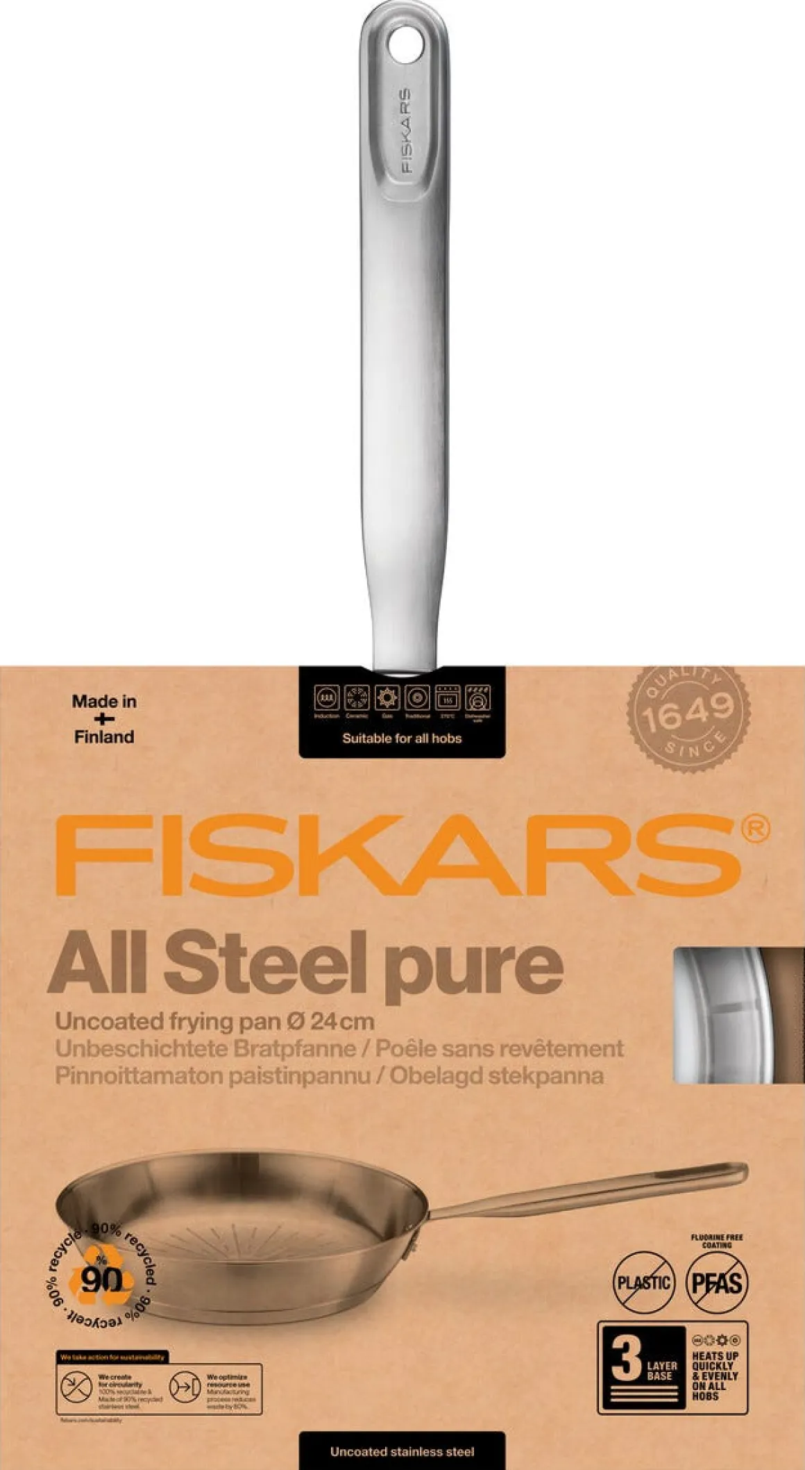 Fiskars stekepanne All Steel Pure, rustfritt stål, 24 cm