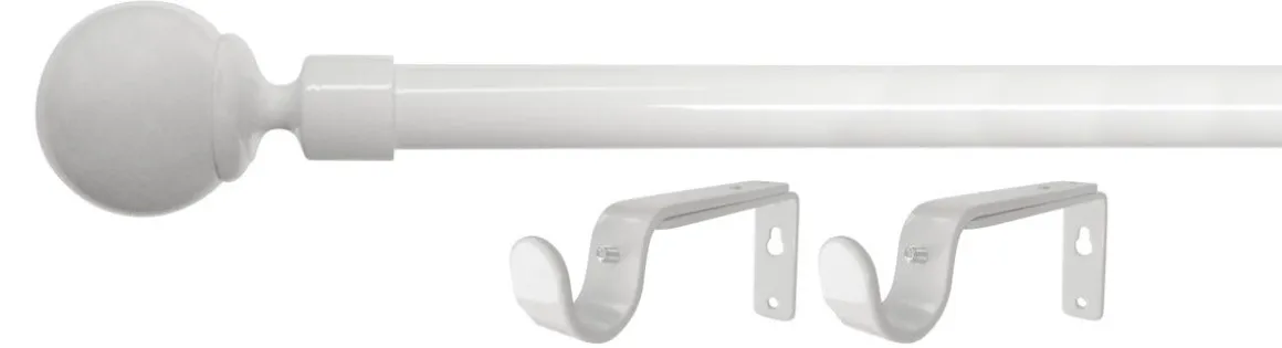 Gardinstang med endeknotter og veggfester, 120–210 cm