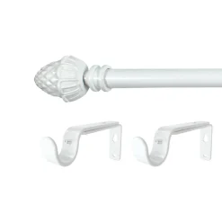 Gardinstang med endeknotter og veggfester, 120–210 cm