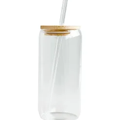Glasskrukke med sugerør og bambuslokk, 480 ml