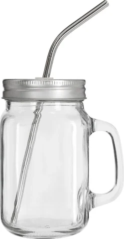Glasskrus med metallsugerør
