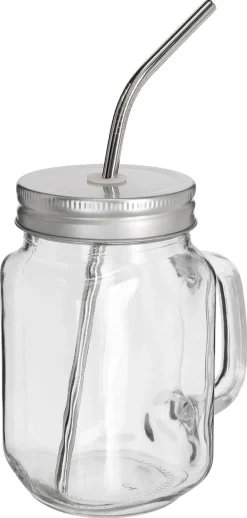 Glasskrus med metallsugerør