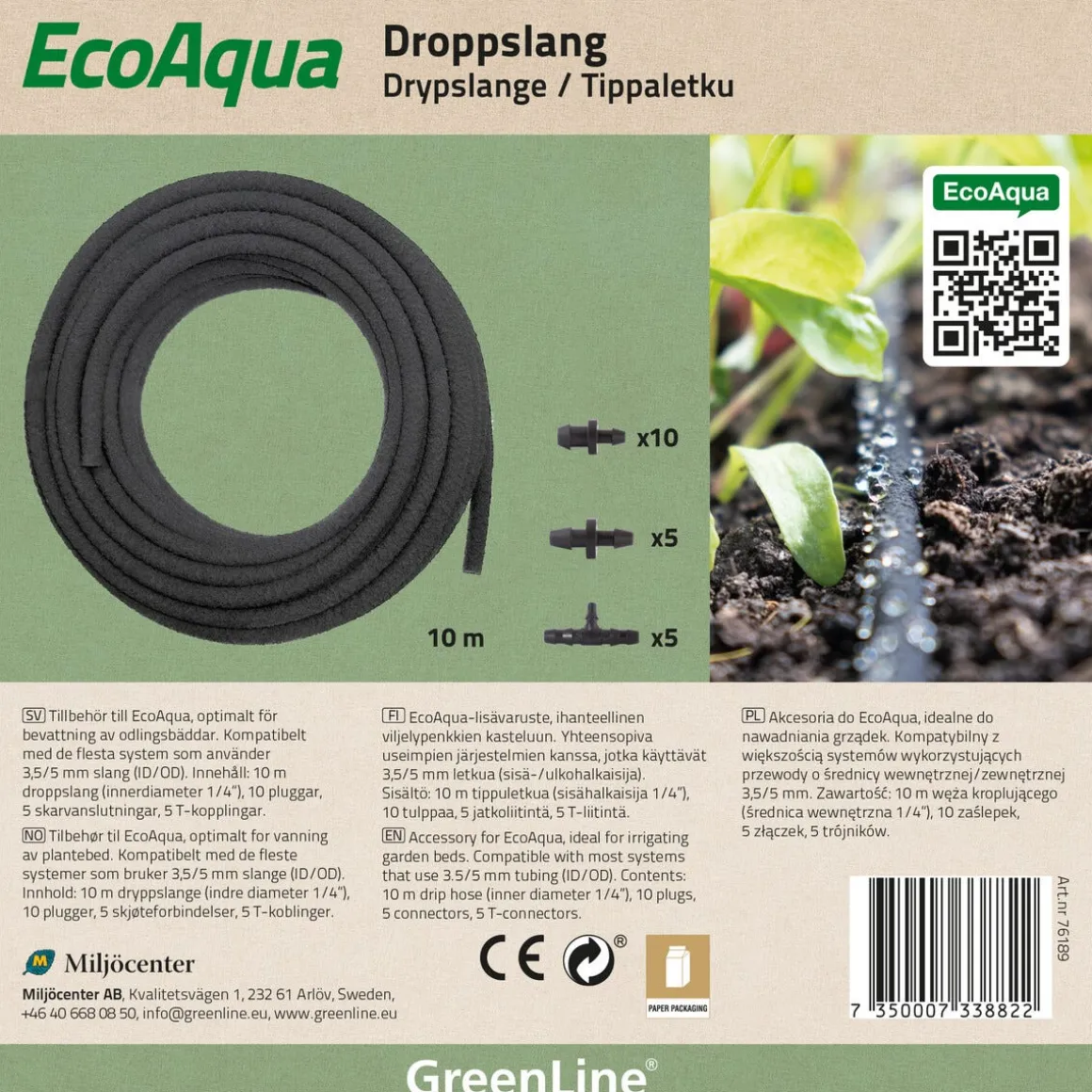Greenline EcoAqua dryppslange utvidelsessett, 10 m