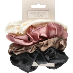 Hårstrikker scrunchies sateng, 4-pakning