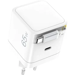 Hurtiglader 65 W med uttrekkbar USB-C-kabel, hvit