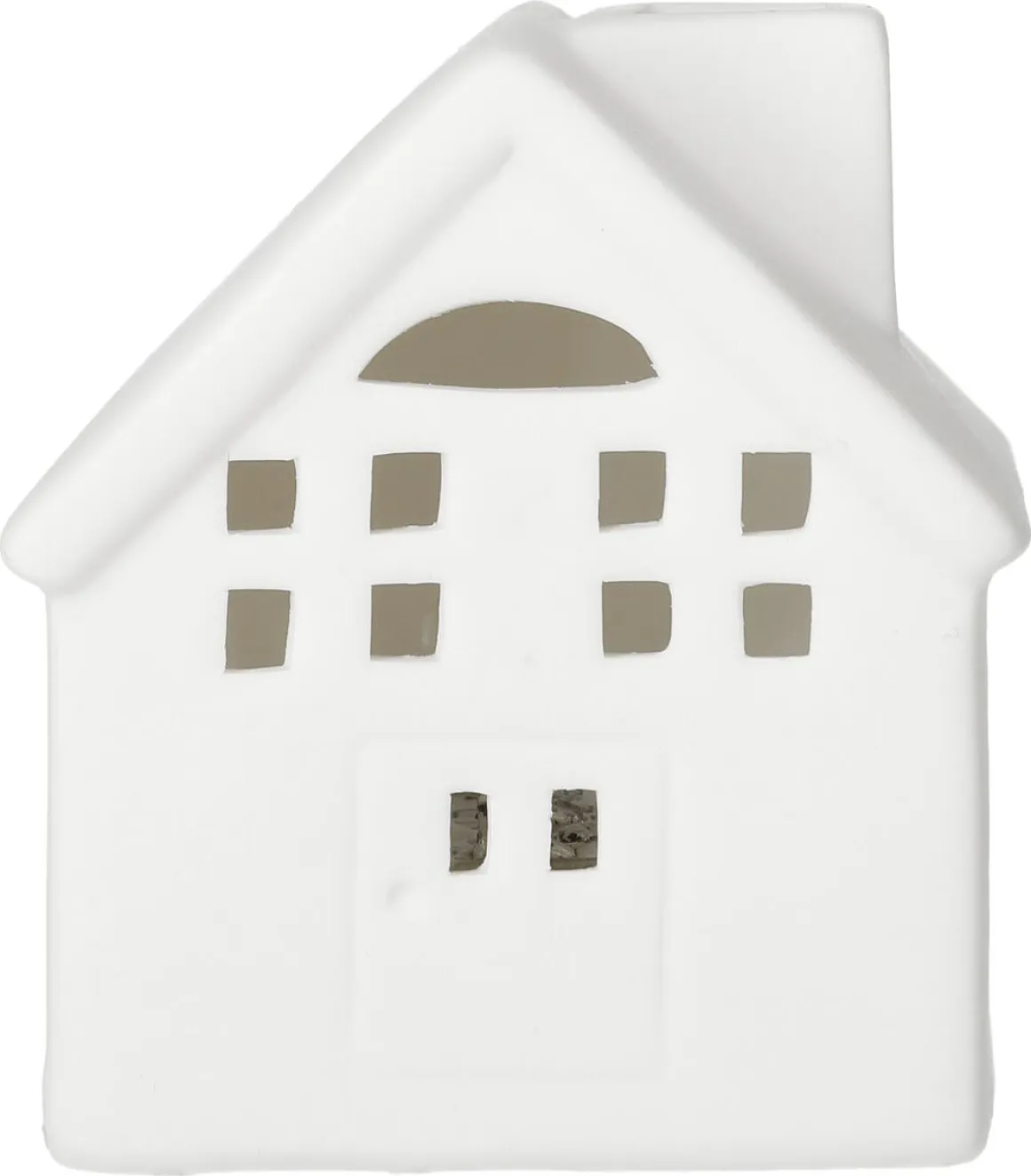 Hus i keramikk med LED-lys og timer, 6 cm