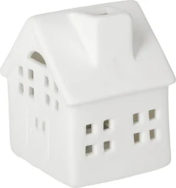 Hus i keramikk med LED-lys og timer, 6 cm