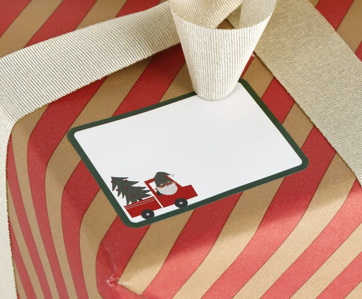 Juleetiketter på rull med julemotiv og nisse, 50-pakning