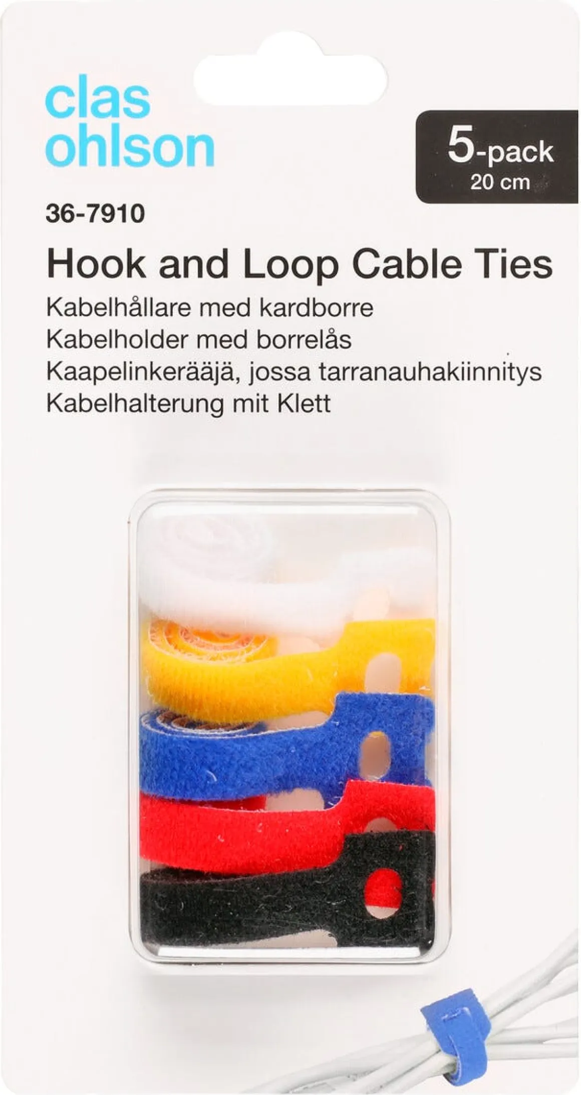 Kabelholder med borrelås, 5 stk/pk