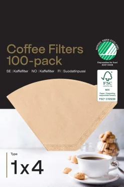 Kaffefilter 1x4 ubleket, 100-pakning