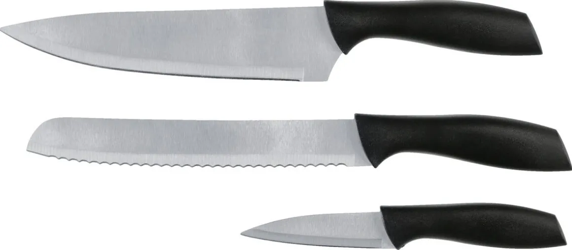 Knivsett med 3 kniver: kokkekniv, brødkniv og skrellekniv