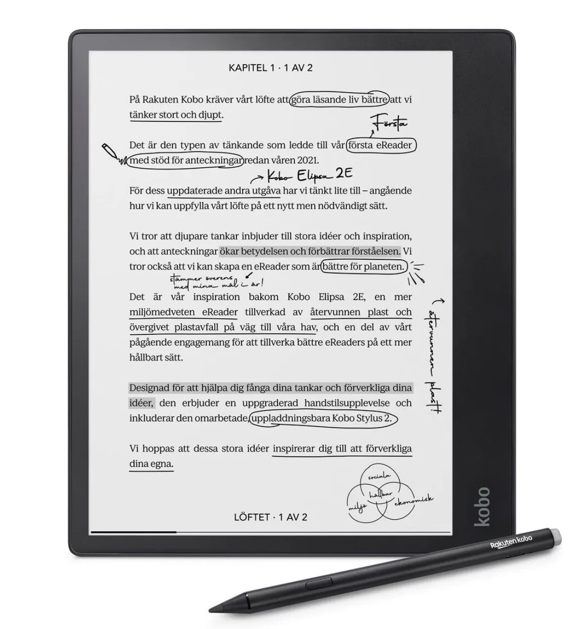 Kobo Elipsa 2E lesebrett med stylus, 10,3 tommer